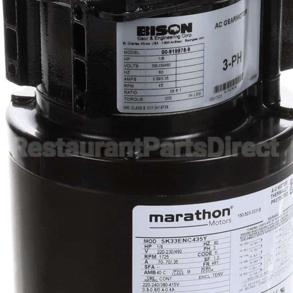 00-919978-00009 Compatible Midwest Appliance Parts Motor, Drive, Conv, 200-230/60/3