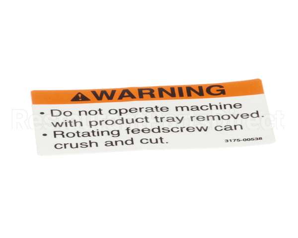 01-403175-00538 Berkel Label, Tray Warning