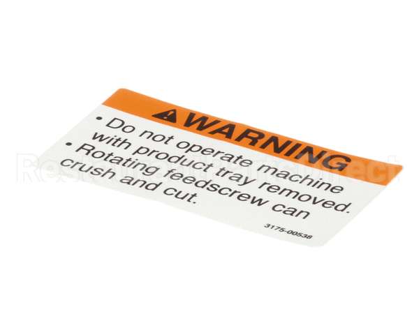 01-403175-00538 Berkel Label, Tray Warning