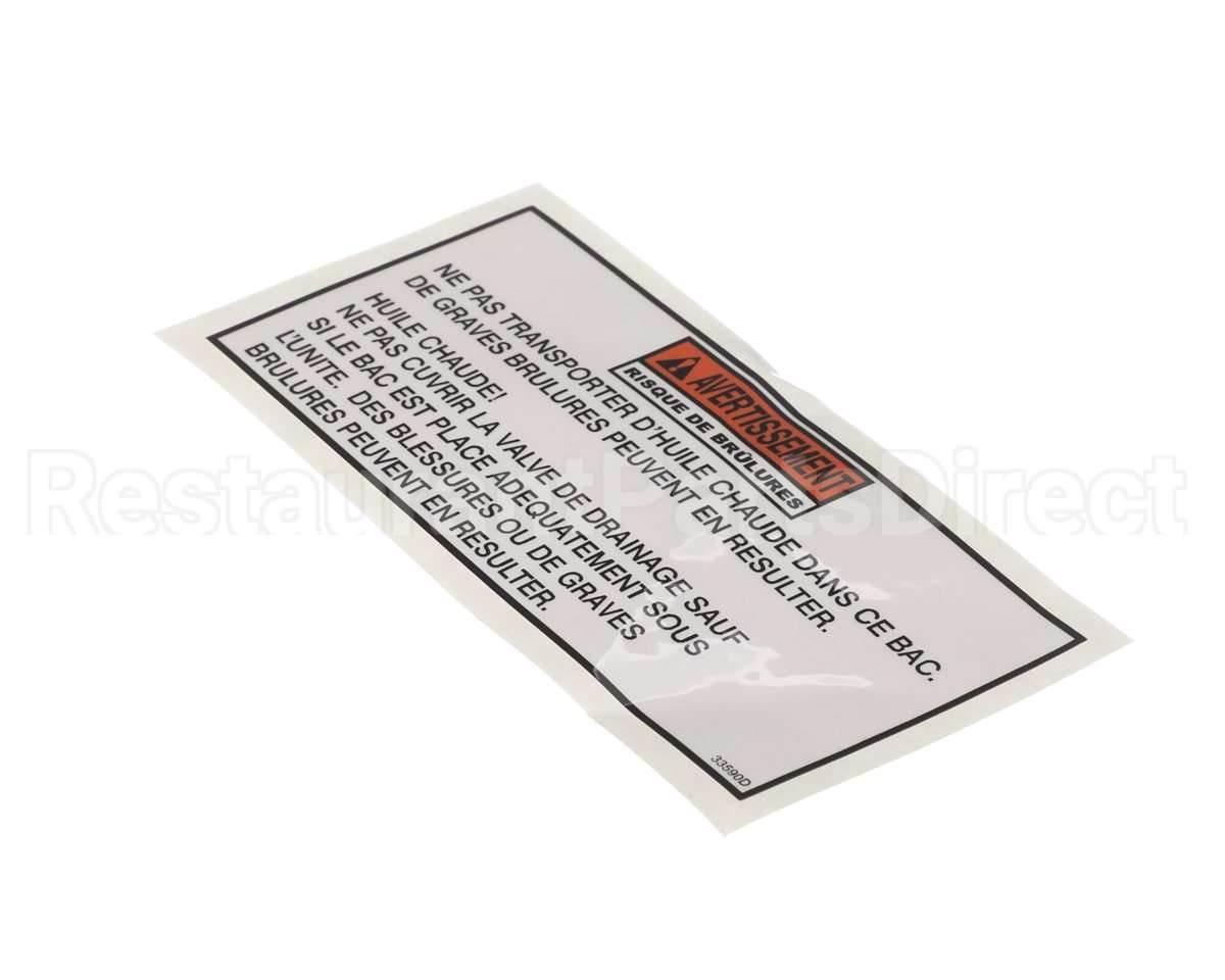 033590 Henny Penny Label-Warning Drain Pan Fre