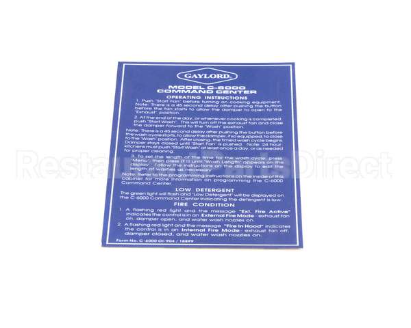 18899 Gaylord C6000 Mylar Faceplate