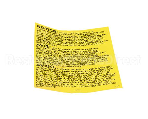 23317 Ultrafryer Decal, Instruction Gas Fryr Se