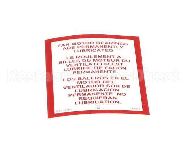 23318 Ultrafryer Decal, Fan Motor Wht Vinyl