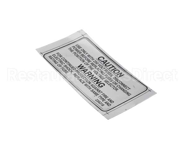 23A318 Ultrafryer Decal, Warning 250V Fuse Note