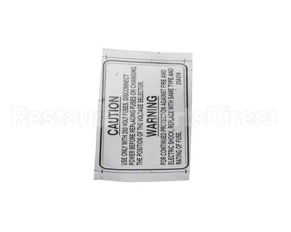 23A318 Ultrafryer Decal, Warning 250V Fuse Note