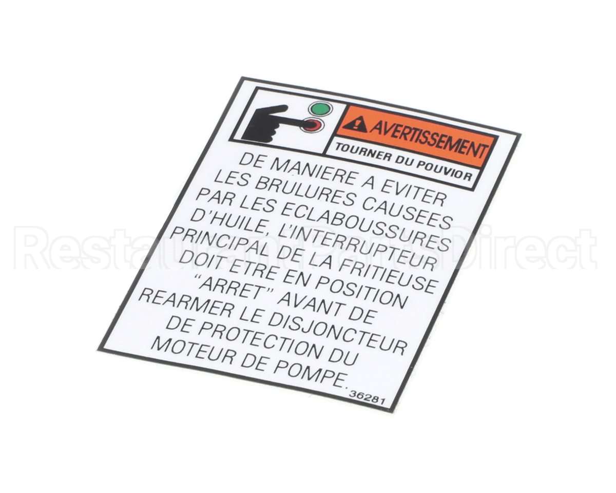 36281 Henny Penny Label-Warning Pump Motor Fr.