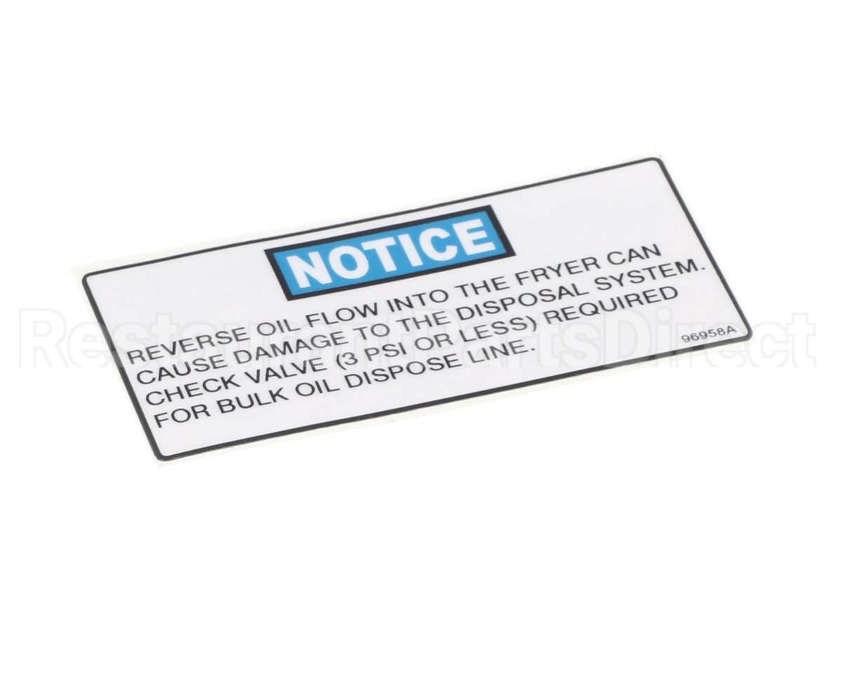 96958 Henny Penny Label - Notice Check Valve