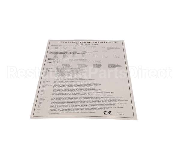 A6064501 Pitco Label,Data Pkging Ce