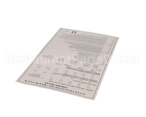 A6064501 Pitco Label,Data Pkging Ce