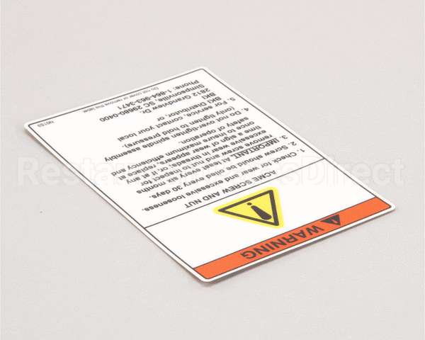 N0153 Bki Decal, Fkm Warning Acme Screw