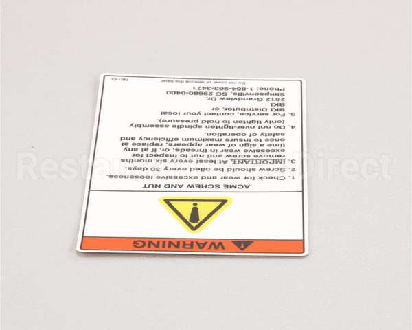 N0153 Bki Decal, Fkm Warning Acme Screw