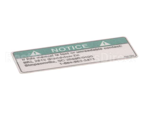 N0165 Bki Decal, Notice Lost Manual