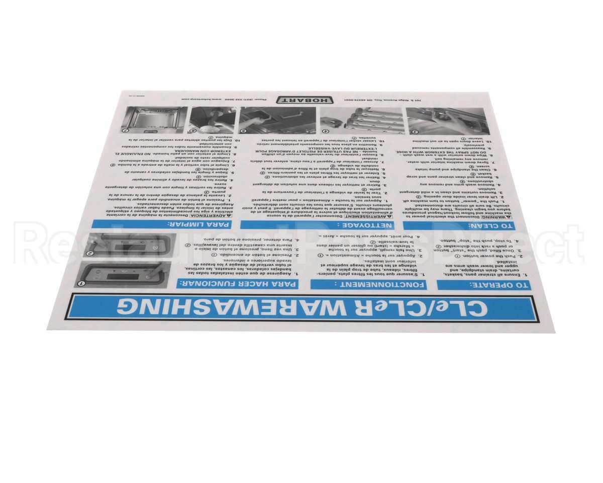00-948326 Hobart Label, Instruction Cleaning, T
