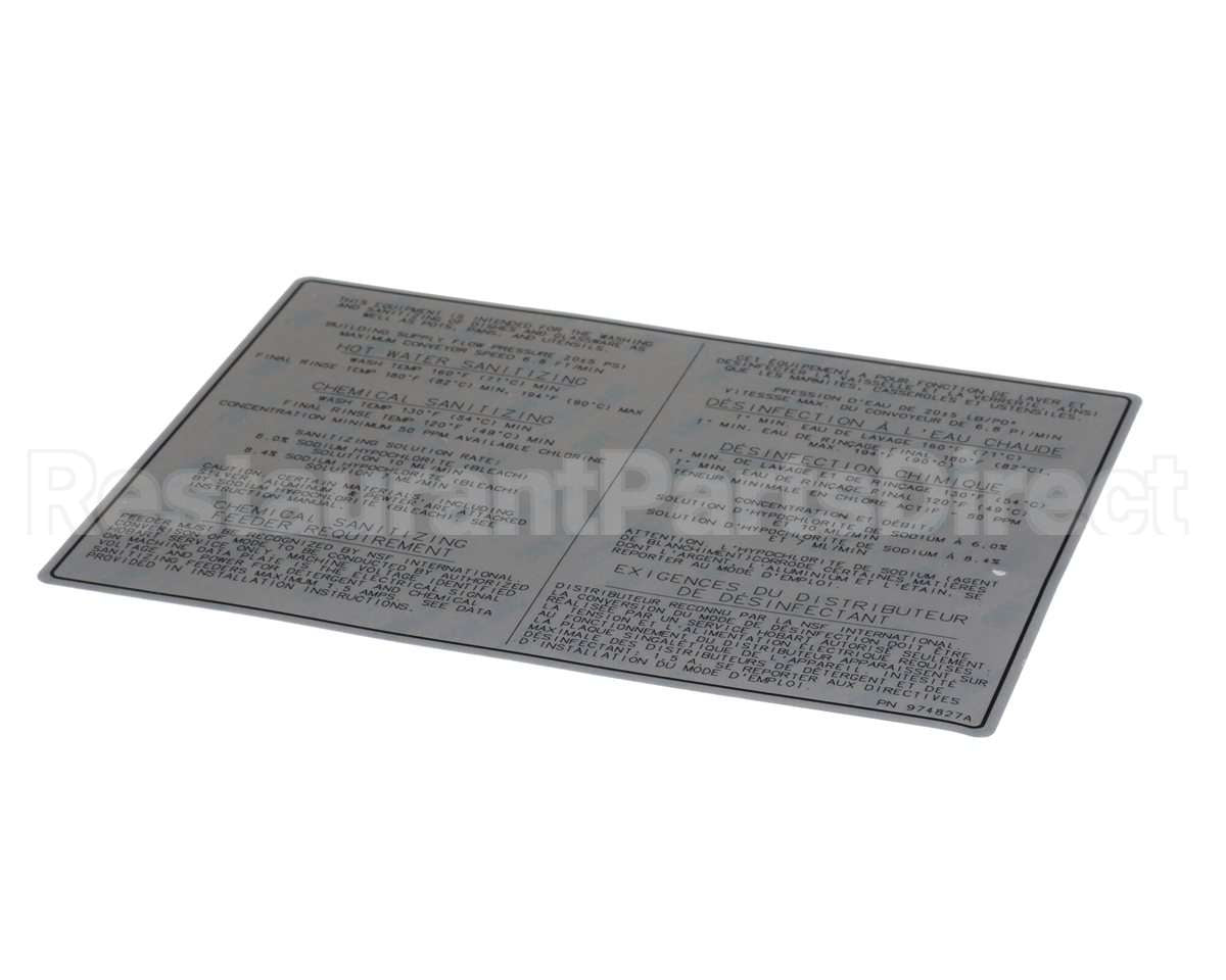 00-974827 Hobart Label, Dishwasher-Bilingual