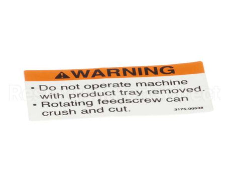 01-403175-00538 Berkel Label, Tray Warning