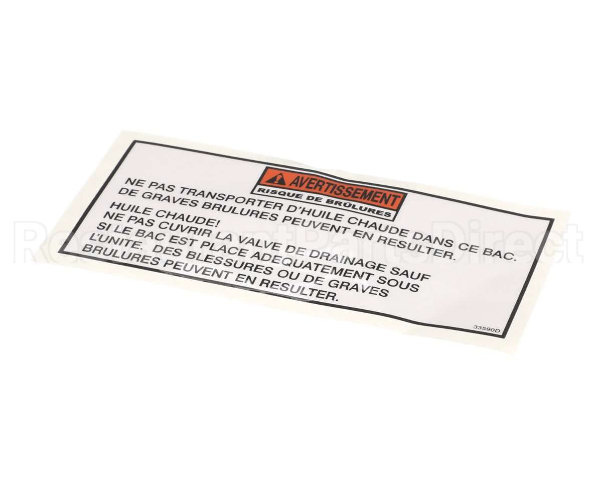 033590 Henny Penny Label-Warning Drain Pan Fre
