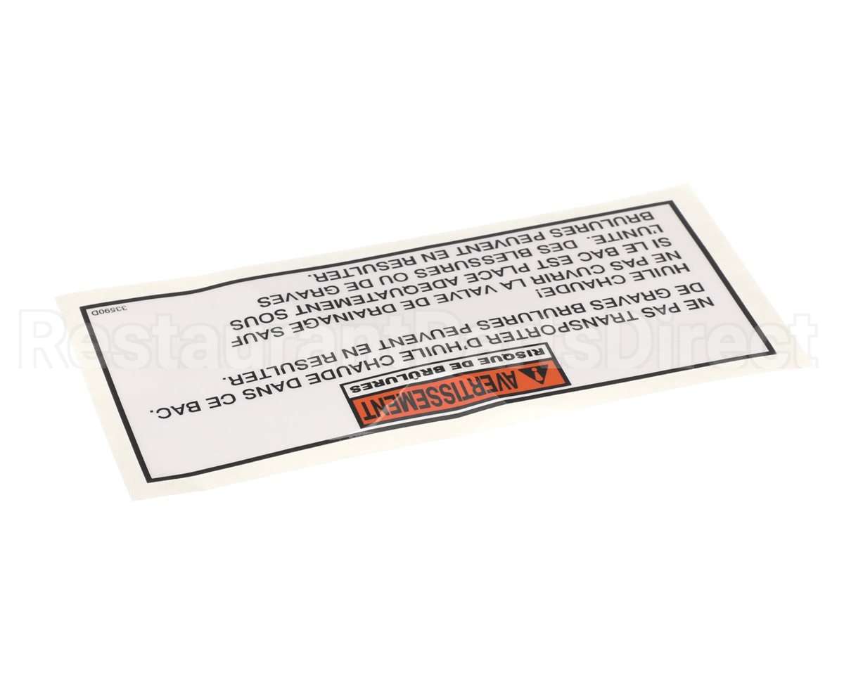 033590 Henny Penny Label-Warning Drain Pan Fre