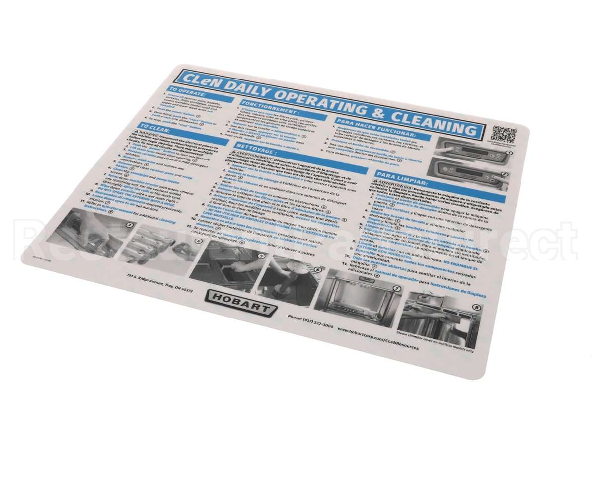 0F-047613 Hobart Label, Operating Cleaning Istr