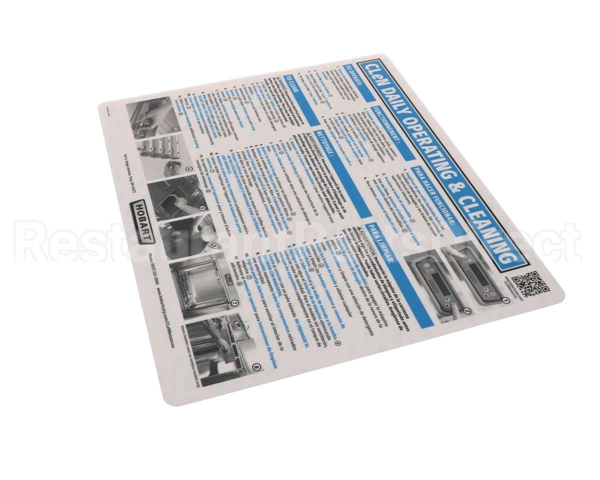 0F-047613 Hobart Label, Operating Cleaning Istr