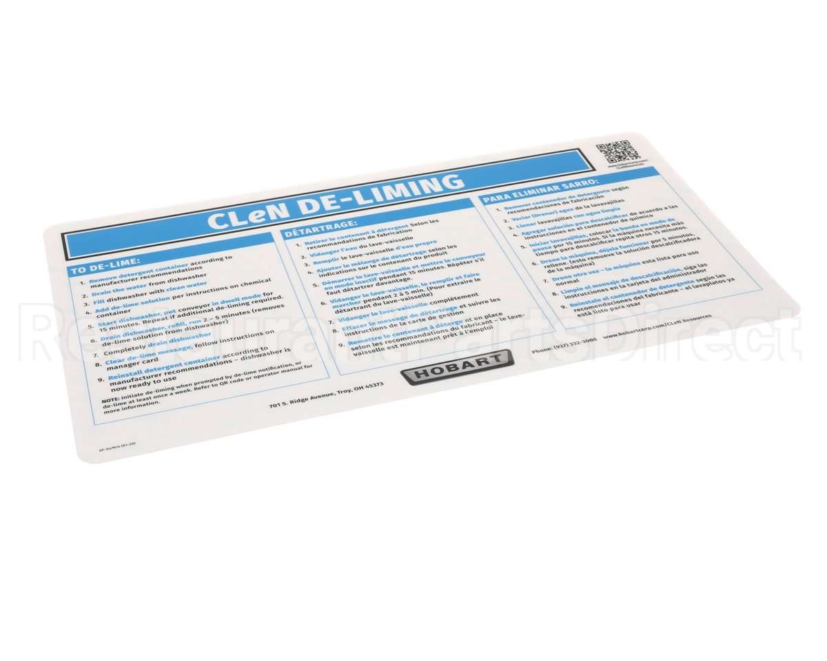 0F-047614 Hobart Label, De-Lime Instructions (T