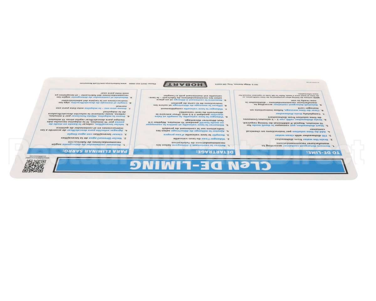 0F-047614 Hobart Label, De-Lime Instructions (T