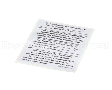 155-000039-001 Pitco Conversion Sticker