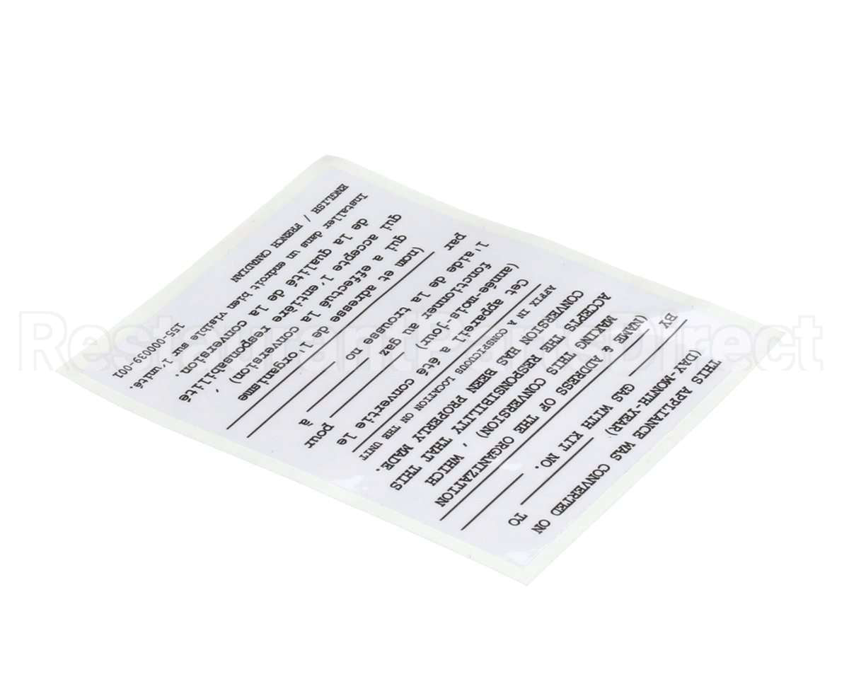 155-000039-001 Pitco Conversion Sticker