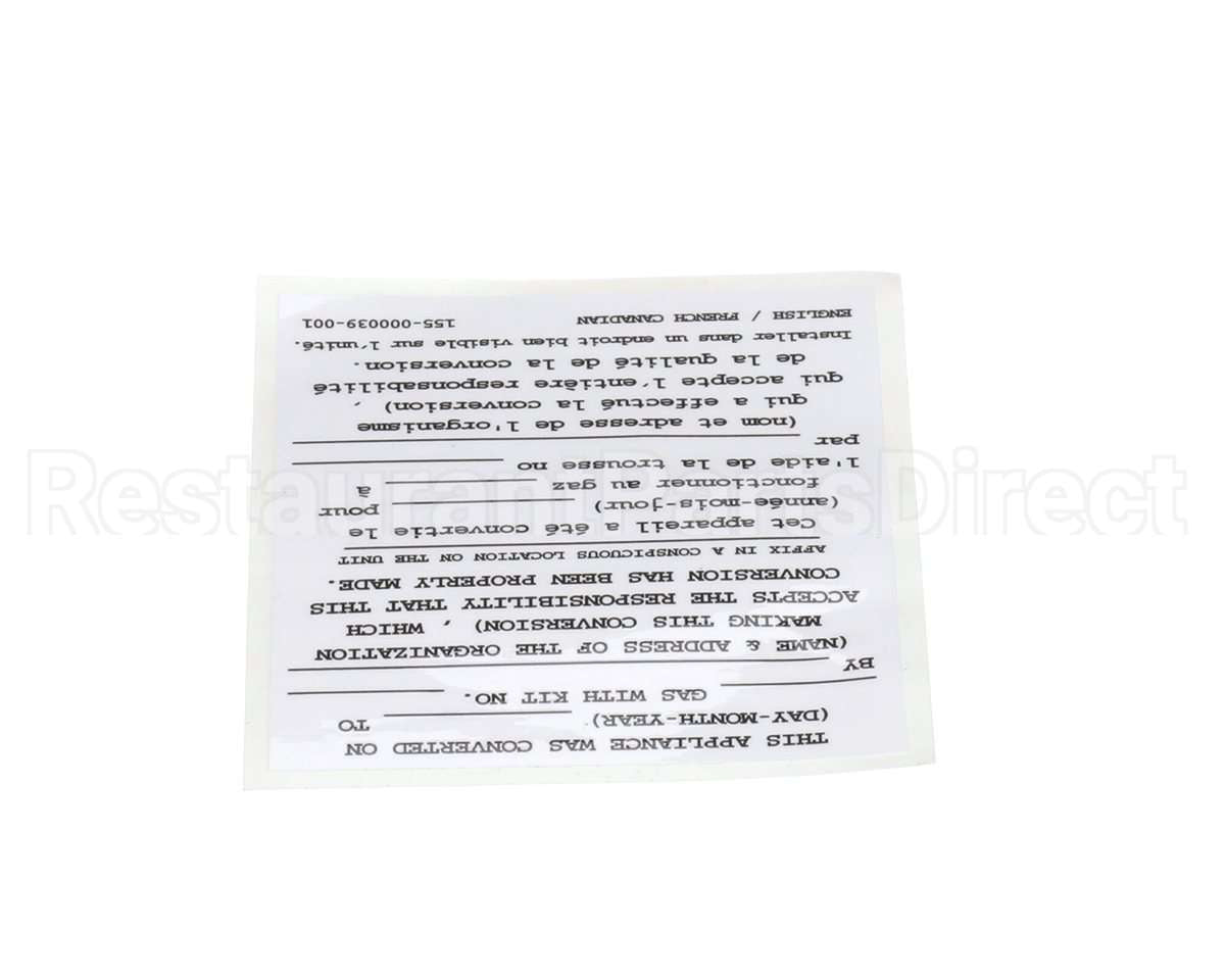 155-000039-001 Pitco Conversion Sticker
