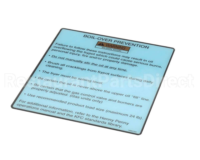 168575 Henny Penny Label-Boilovr Prevent,Kfc,Evol