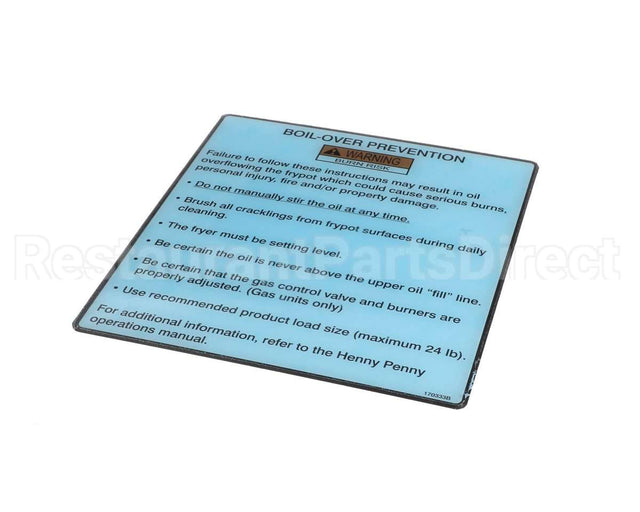 170333 Henny Penny Label-Boilovr Prevnt,Gm,Veloc