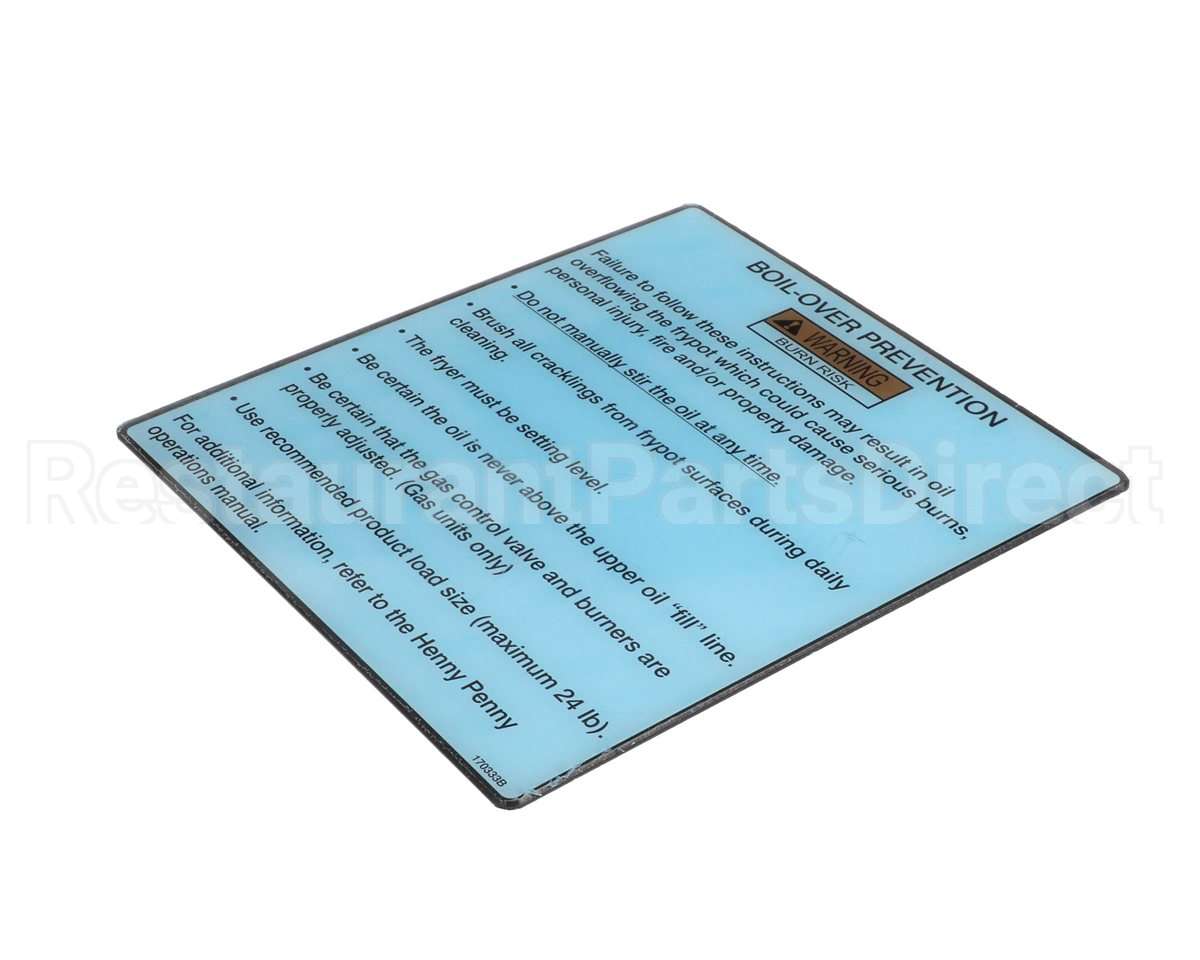 170333 Henny Penny Label-Boilovr Prevnt,Gm,Veloc