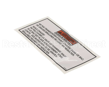33590 Henny Penny Label-Warning Drain Pan, Fre