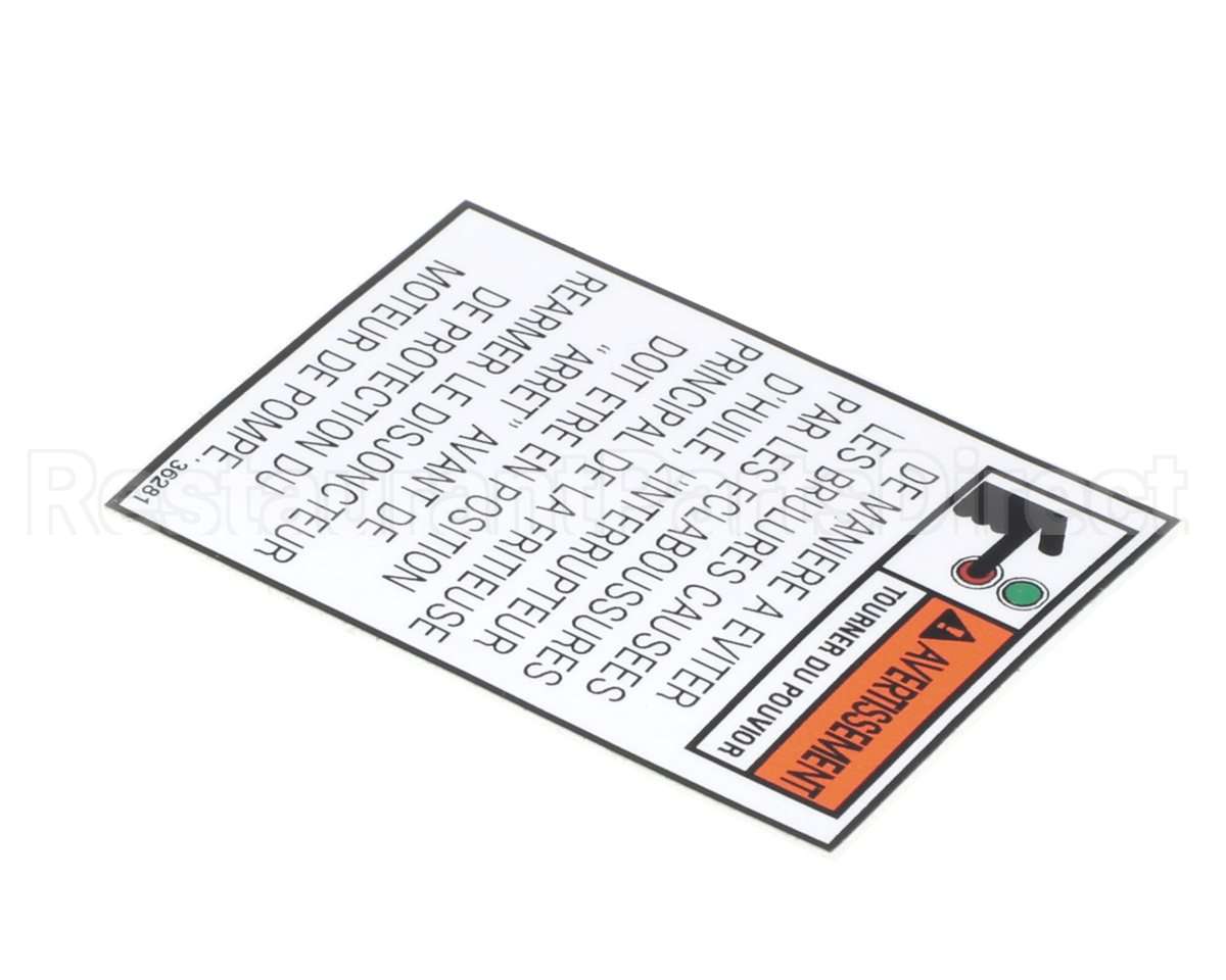 36281 Henny Penny Label-Warning Pump Motor Fr.