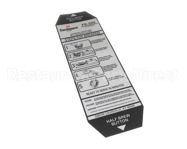 380-00066 Grindmaster Cecilware Label, Instructions - Fe200