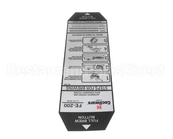 380-00066 Grindmaster Cecilware Label, Instructions - Fe200
