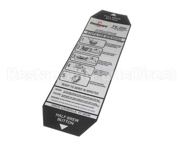 380-00066 Grindmaster Cecilware Label, Instructions - Fe200