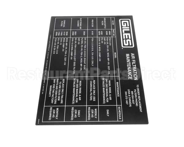 64454 Giles Label, Air Filter Maintenance, Vh Units