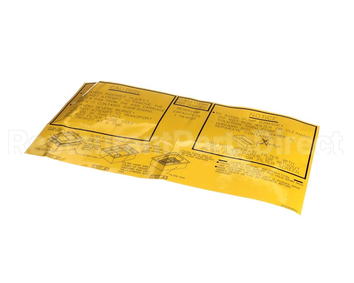8022095 Frymaster Label, Fpp Filter Pan Assembly