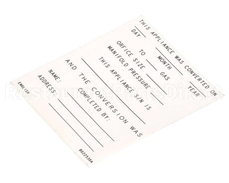 8022530 Frymaster Label,Conversion Date, English