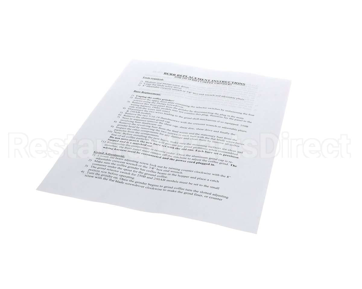 84913 Grindmaster Cecilware Instructions, Kit, Burr Replacement