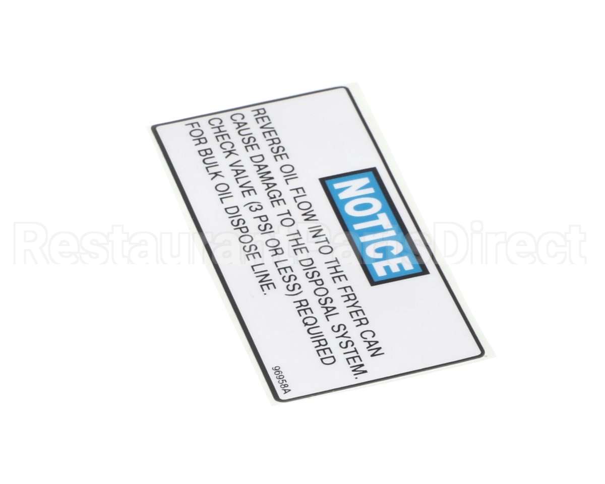 96958 Henny Penny Label - Notice Check Valve