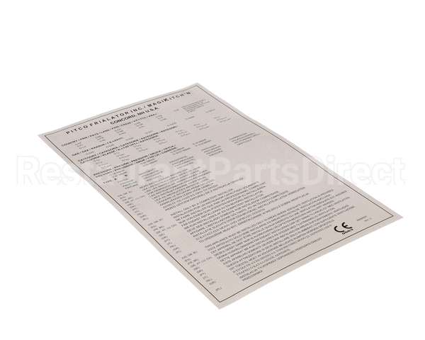 A6064501 Pitco Label,Data Pkging Ce