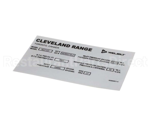 KE603911-4 Cleveland Label;Convert Nat. To Lp