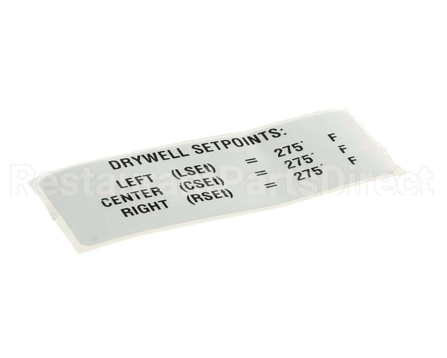TBP00149 Delfield Label,Drywell Setpoints