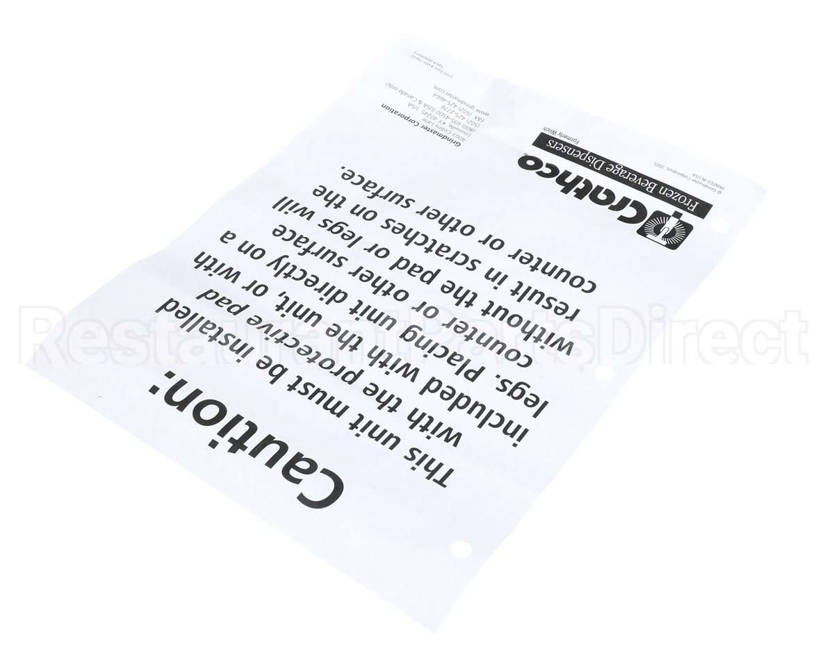 W0600073 Grindmaster Cecilware Sheet, Caution Rubber Mat